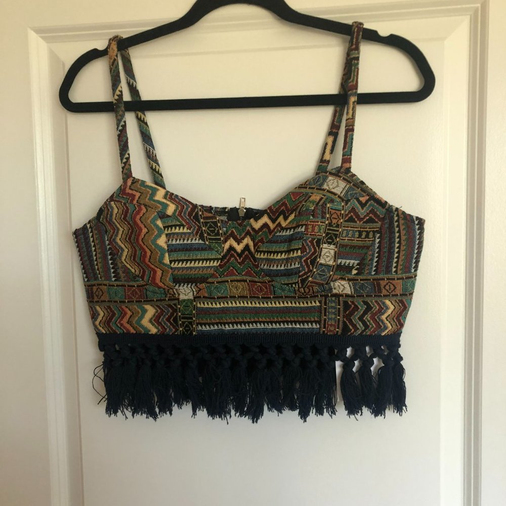 Cider Bohemian Tapestry Corset Crop Top, Size L